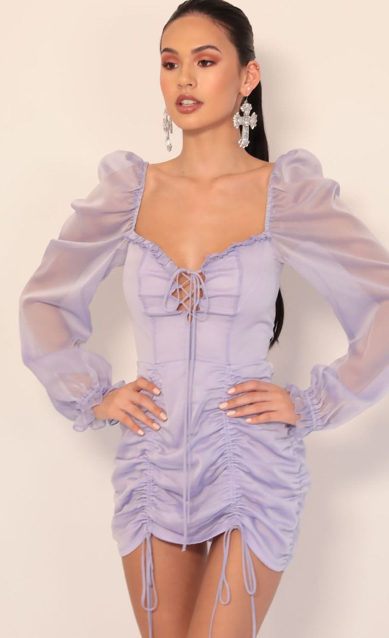 Picture Couture Chiffon Puff Sleeve Dress in Lavender. Source: https://media.lucyinthesky.com/data/Dec19_2/800xAUTO/781A3770.JPG