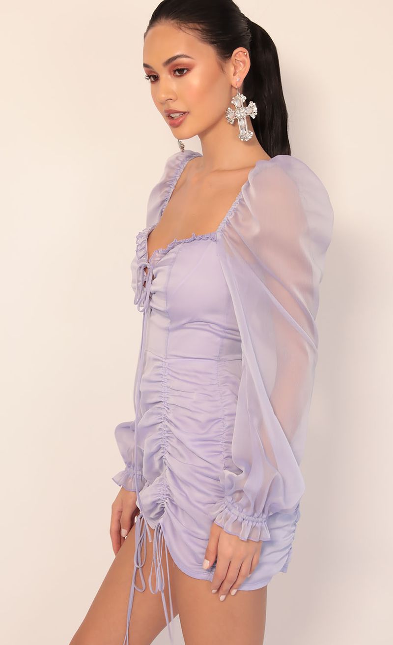 Picture Couture Chiffon Puff Sleeve Dress in Lavender. Source: https://media.lucyinthesky.com/data/Dec19_2/800xAUTO/781A3781.JPG