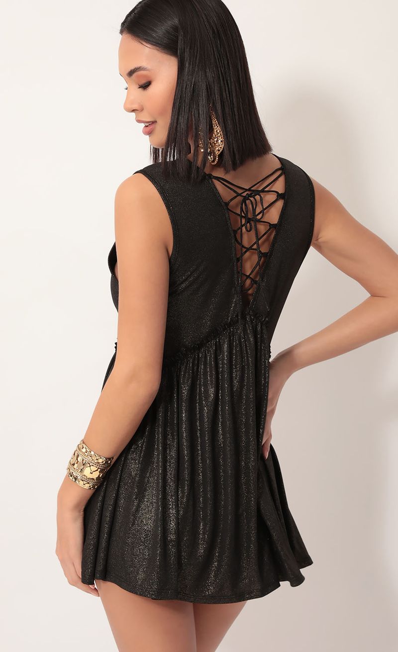 Picture Lover Plunge A-line Dress in Black Gold. Source: https://media.lucyinthesky.com/data/Dec19_2/800xAUTO/781A9265.JPG