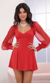 Picture thumb Ivy Chiffon Sleeve A-Line Dress in Red. Source: https://media.lucyinthesky.com/data/Dec20_1/170xAUTO/1V9A0505.JPG