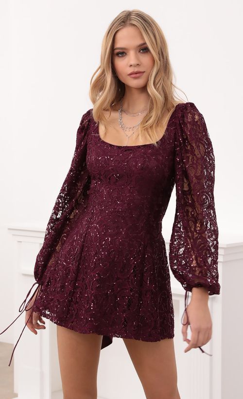 Picture Betty A-Line Lace Dress in Merlot Lace. Source: https://media.lucyinthesky.com/data/Dec20_1/500xAUTO/1V9A3067.JPG