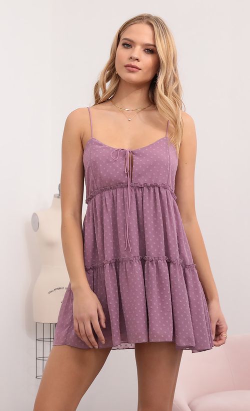 Picture Harlow Baby Doll Dress in Mauve Dot. Source: https://media.lucyinthesky.com/data/Dec20_1/500xAUTO/1V9A5058.JPG