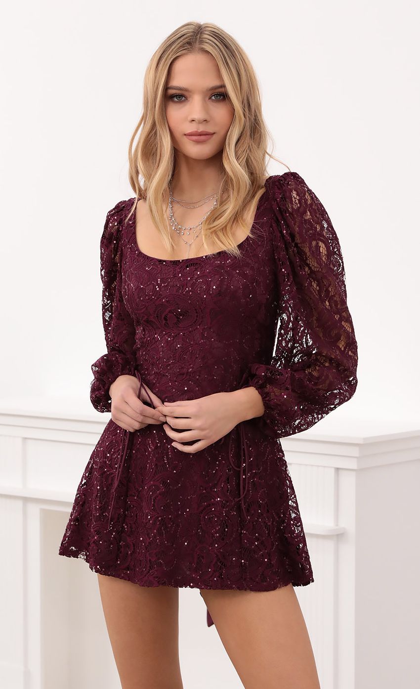 Picture Betty A-Line Lace Dress in Merlot Lace. Source: https://media.lucyinthesky.com/data/Dec20_1/850xAUTO/1V9A3077.JPG