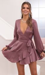 Picture Lexi Ruffle Wrap Dress in  Satin Peach. Source: https://media.lucyinthesky.com/data/Dec20_2/150xAUTO/1V9A0321.JPG