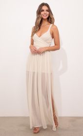 Picture thumb Kelly Sheer Mesh Maxi in Ivory Shimmer. Source: https://media.lucyinthesky.com/data/Dec20_2/170xAUTO/1V9A35901.JPG
