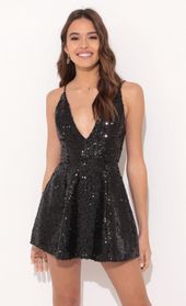 Picture thumb Olivia Sequin A-line Dress in Black Sequin. Source: https://media.lucyinthesky.com/data/Dec21_1/170xAUTO/1V9A1119.JPG