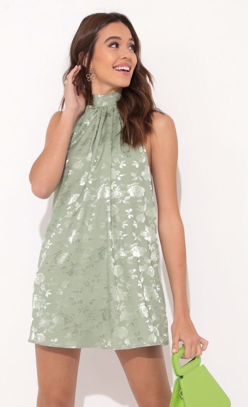 Picture Midnight Satin Halter Dress In Floral Green. Source: https://media.lucyinthesky.com/data/Dec21_1/500xAUTO/1V9A0069.JPG
