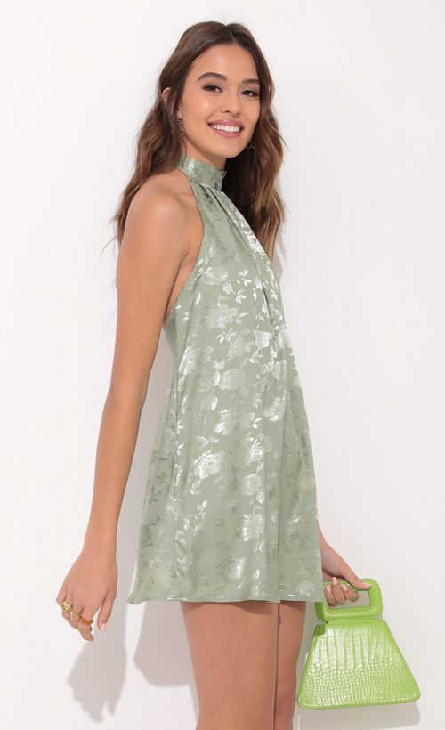 Picture Midnight Satin Halter Dress In Floral Green. Source: https://media.lucyinthesky.com/data/Dec21_1/500xAUTO/1V9A0109.JPG