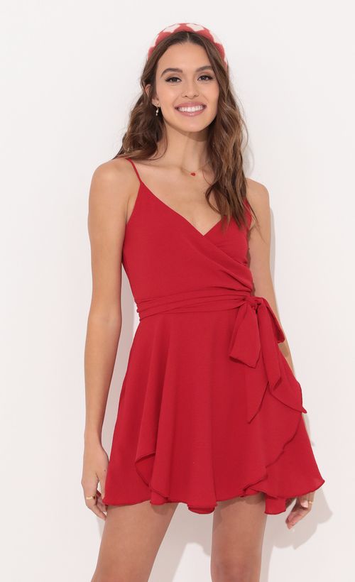 Picture Melody Wrap Skater Dress in Red. Source: https://media.lucyinthesky.com/data/Dec21_1/500xAUTO/1V9A1050.JPG