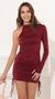 Picture Jenna One Sleeve Dress in Burgundy. Source: https://media.lucyinthesky.com/data/Dec21_1/50x90/1V9A9625.JPG