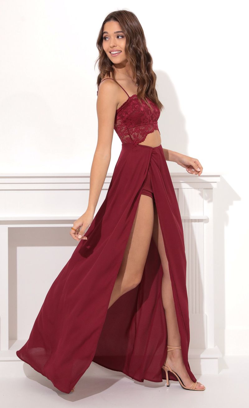 Picture Janice Cutout Maxi Dress in Ruby Red Lace. Source: https://media.lucyinthesky.com/data/Dec21_1/800xAUTO/1V9A2071.JPG