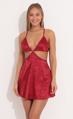 Picture Tink Fit and Flare Cutout Dress in Floral Red. Source: https://media.lucyinthesky.com/data/Dec21_2/150xAUTO/1V9A1813.JPG