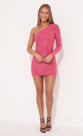Picture thumb Addison One Shoulder Cutout Dress in Shimmer Pink. Source: https://media.lucyinthesky.com/data/Dec21_2/170xAUTO/1V9A1481.JPG