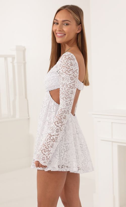 Picture Leona Long Sleeve Dress in White. Source: https://media.lucyinthesky.com/data/Dec21_2/500xAUTO/1V9A2823.JPG