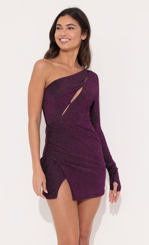 Picture Stephanie One Shoulder Cutout Dress In Purple. Source: https://media.lucyinthesky.com/data/Dec21_2/500xAUTO/1V9A5913.JPG