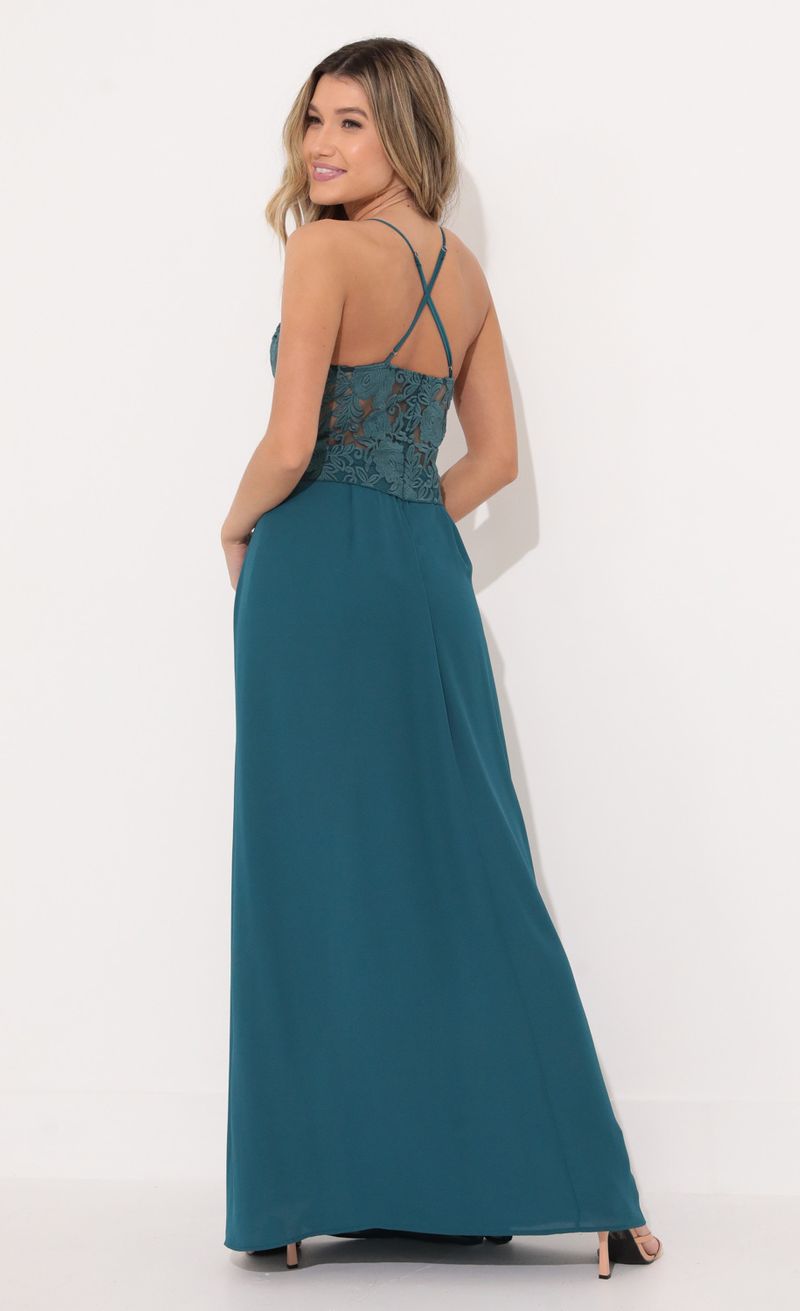 Picture Tulum Lace Maxi Dress in Teal. Source: https://media.lucyinthesky.com/data/Dec21_2/800xAUTO/1V9A1527.JPG
