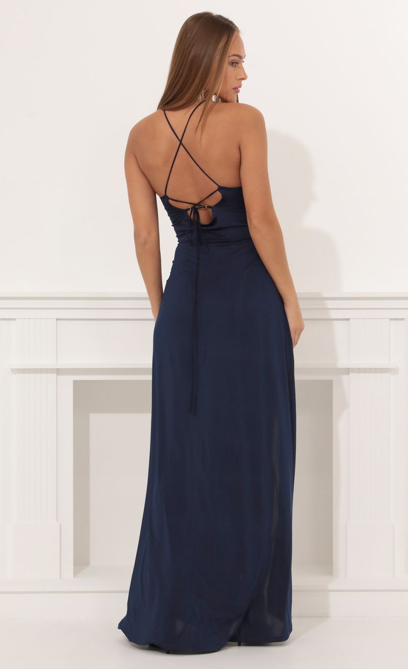 Picture Mabel Cutout Maxi Dress in Navy. Source: https://media.lucyinthesky.com/data/Dec21_2/800xAUTO/1V9A2134.JPG