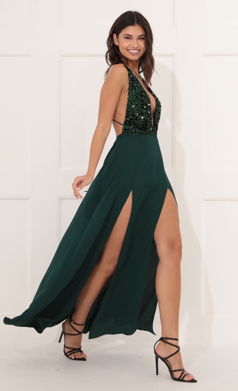 Picture Allure Sequin Maxi Dress in Green. Source: https://media.lucyinthesky.com/data/Dec21_2/800xAUTO/1V9A8160.JPG