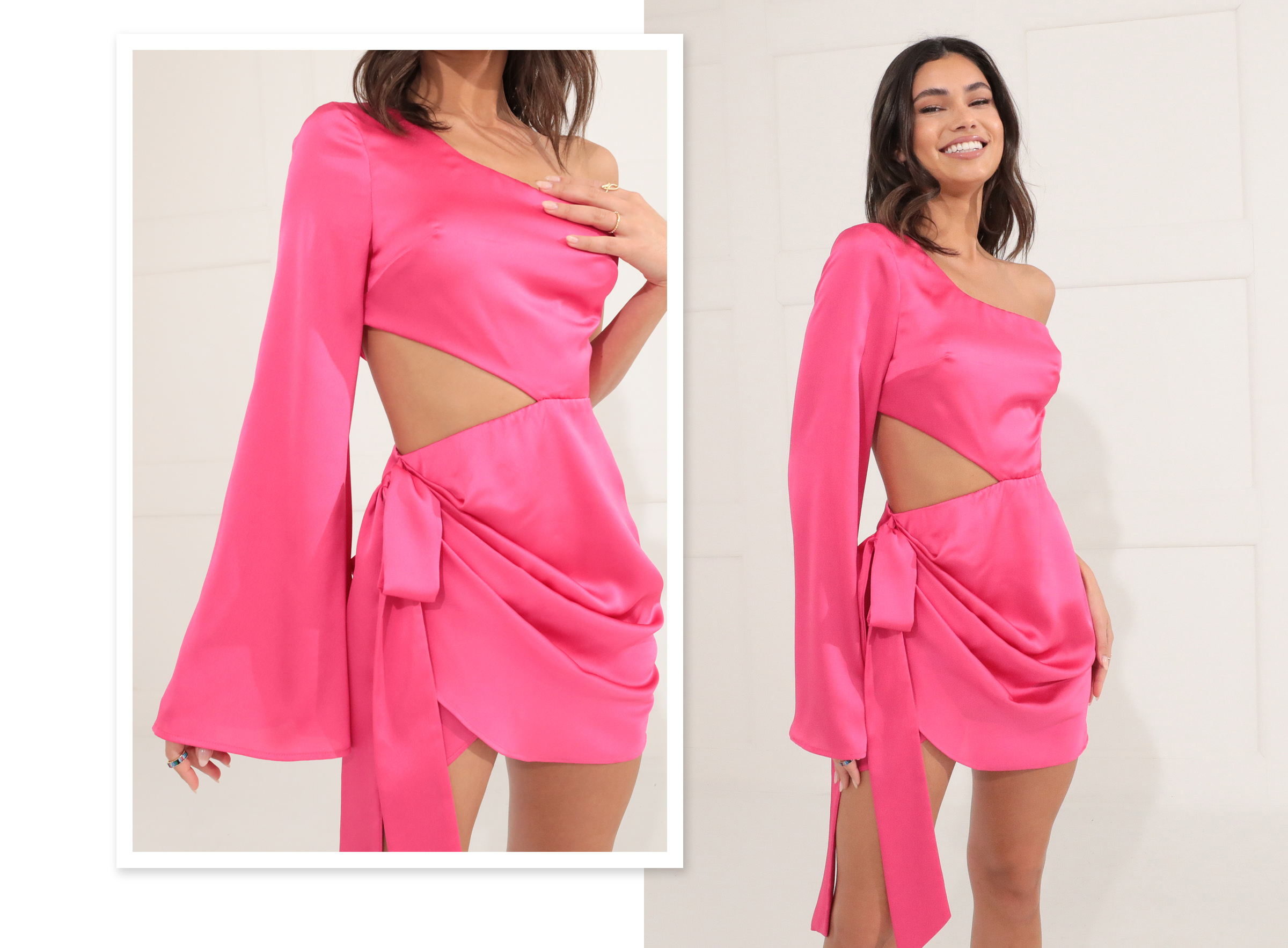 Erin One Flare Sleeve Dress in Pink