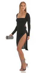 Picture Mona Long Sleeve Midi Dress in Black. Source: https://media.lucyinthesky.com/data/Dec22/150xAUTO/17474e21-c997-46f5-88bc-ed82cf7e5318.jpg