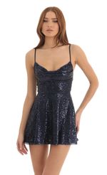 Picture Jewel Sequin Cowl Neck Dress in Pink. Source: https://media.lucyinthesky.com/data/Dec22/150xAUTO/26016f55-4f8f-49b3-8d81-9a785f148369.jpg