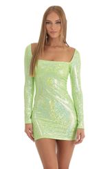 Picture Giulia Glitter Diamond Long Sleeve Dress in Green. Source: https://media.lucyinthesky.com/data/Dec22/150xAUTO/2c4cb922-345e-4660-93b6-07936c0c0102.jpg