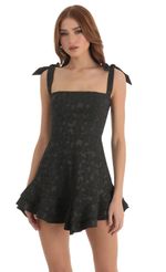 Picture Tallie Floral Jacquard Ruffle Dress in Black. Source: https://media.lucyinthesky.com/data/Dec22/150xAUTO/2ca16910-28d4-4c2e-9a24-4f007c949f5e.jpg