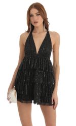 Picture Madilyn Sequin Ruffle Dress in Sliver. Source: https://media.lucyinthesky.com/data/Dec22/150xAUTO/338248c1-5b89-4c26-8bfb-513fc06e7fff.jpg