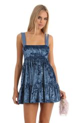 Picture Aurora Velvet Square Neckline Dress in Blue. Source: https://media.lucyinthesky.com/data/Dec22/150xAUTO/b0ac6179-036f-4dea-b57e-52b5092dc903.jpg