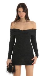 Picture Emelia Metallic Knit Off The Shoulder Dress in Red. Source: https://media.lucyinthesky.com/data/Dec22/150xAUTO/c17b44c5-fae3-4a29-a2f5-32ddef15eb24.jpg