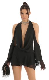 Picture thumb Brandie Chiffon Draped Cowl Neck Dress in Black. Source: https://media.lucyinthesky.com/data/Dec22/170xAUTO/4103b0df-4883-4eda-b19c-4f878b64ca76.jpg
