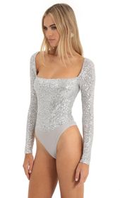 Picture thumb Aislin Sequin Long Sleeve Bodysuit in Silver. Source: https://media.lucyinthesky.com/data/Dec22/170xAUTO/84aa5a0c-ca22-4326-a9c1-2000c2325551.jpg