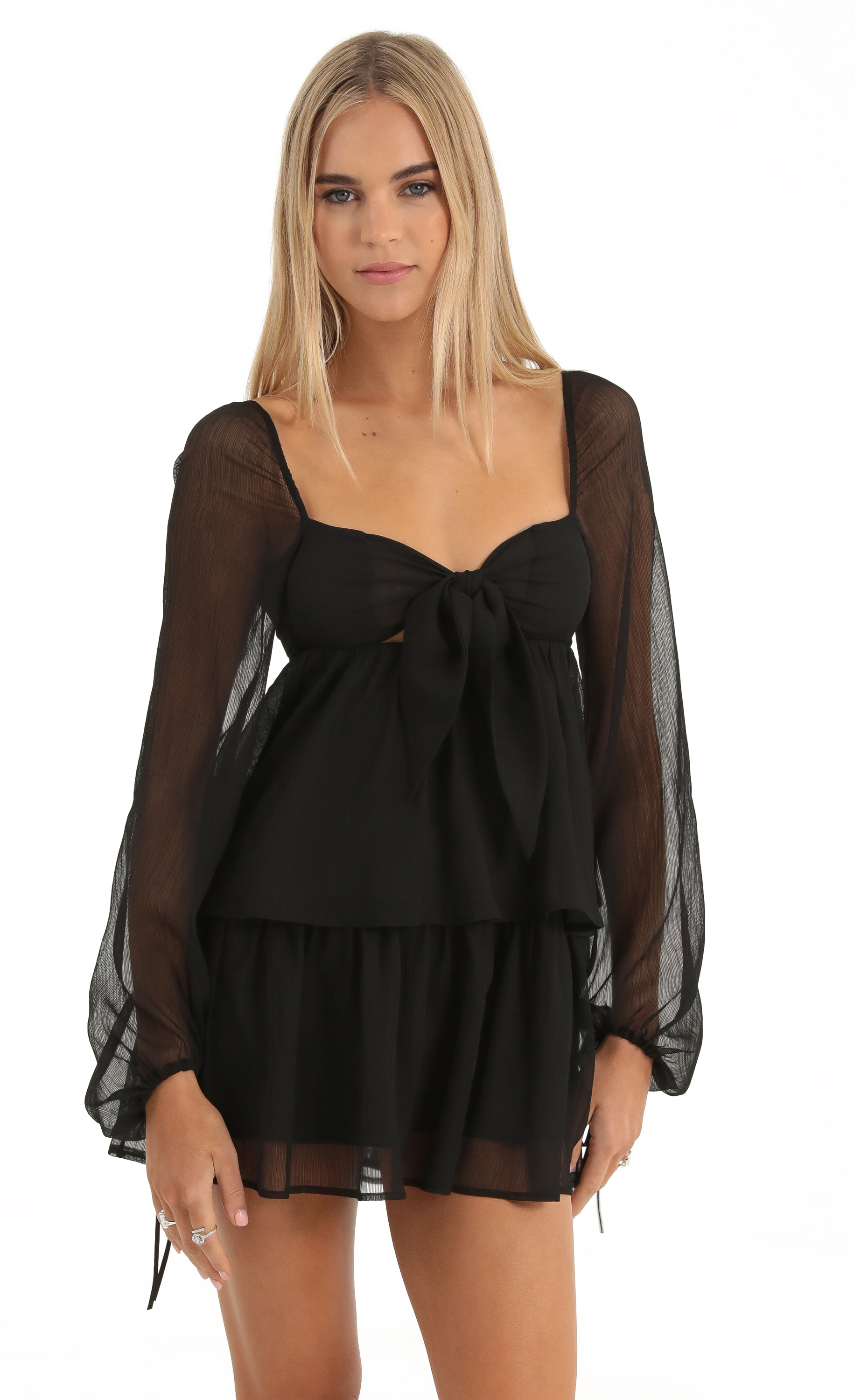 Velvet Ruffle Strap A-Line Dress in Black