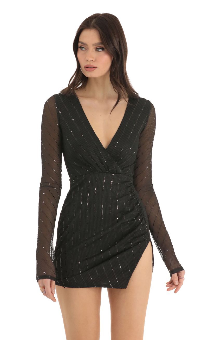 Picture Lennox Striped Sequin Long Sleeve Dress in Black. Source: https://media.lucyinthesky.com/data/Dec22/800xAUTO/15d54b05-37f1-4637-b7a1-d21e85573388.jpg