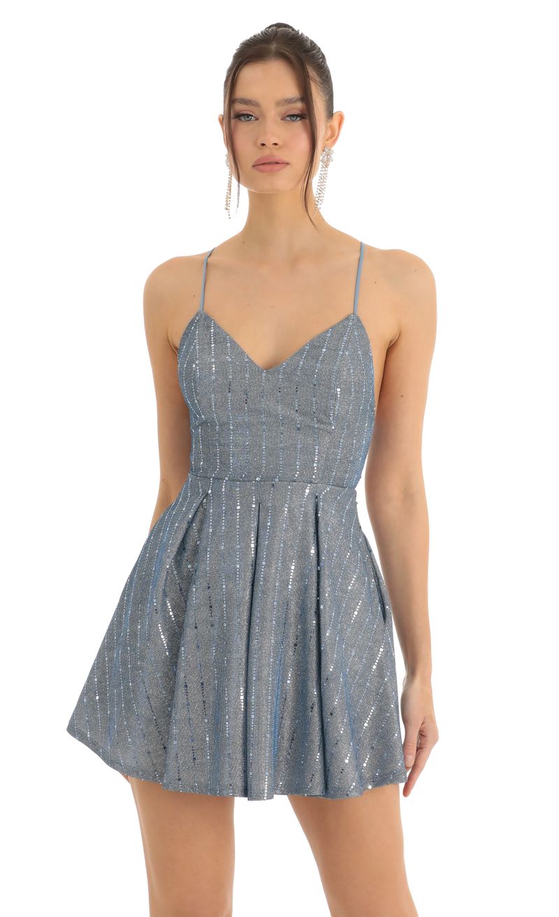 Picture Janine Sequin Striped Fit and Flare Dress in Blue. Source: https://media.lucyinthesky.com/data/Dec22/800xAUTO/1cae19ed-a4c9-46b3-9ad0-972d481f4fe6.jpg