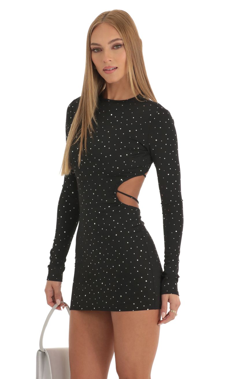 Picture Pallas Shimmer Cutout Open Back Dress in Black. Source: https://media.lucyinthesky.com/data/Dec22/800xAUTO/36bbb1d3-8dd1-4511-b9f0-6a83446b4c79.jpg