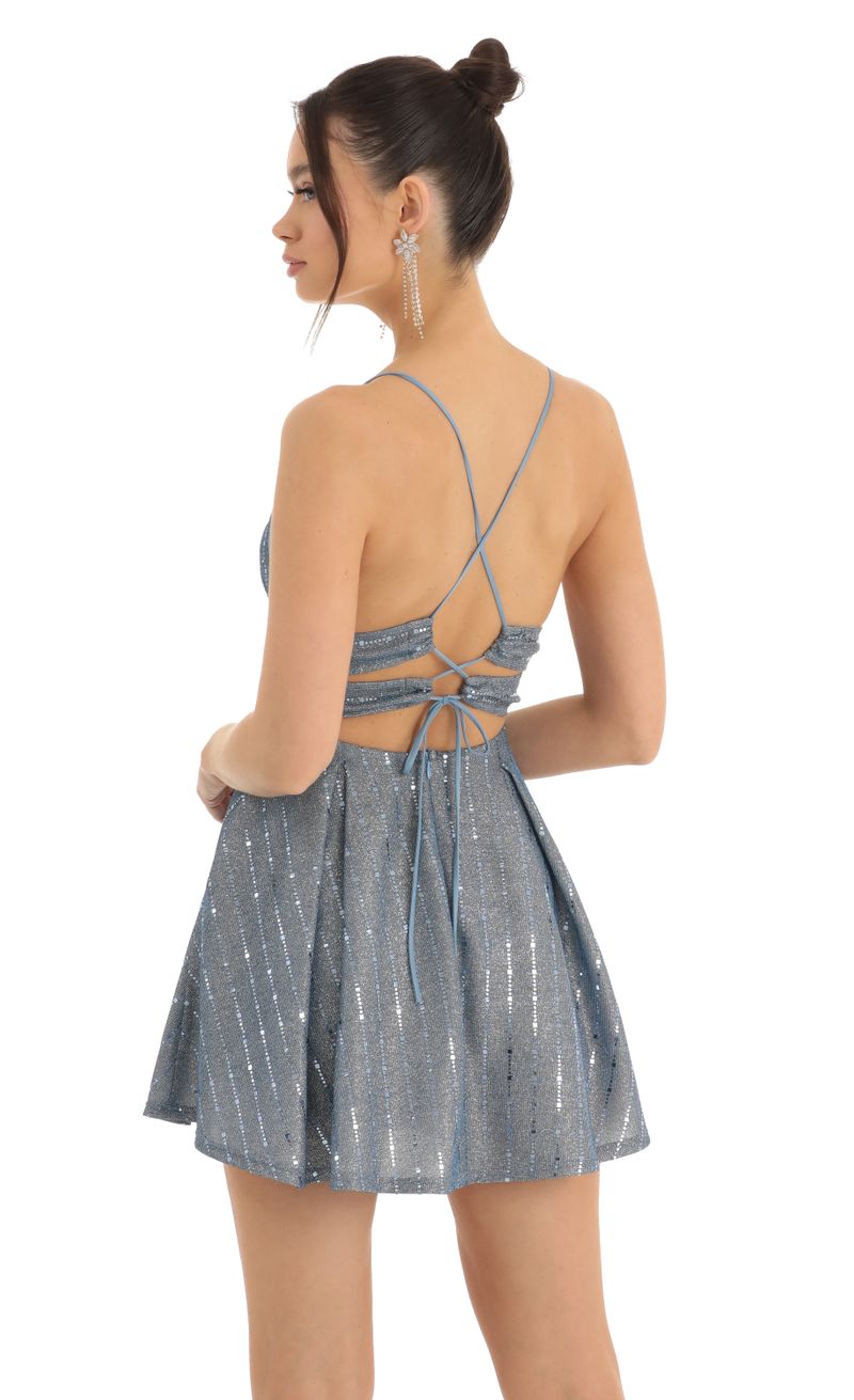 Picture Janine Sequin Striped Fit and Flare Dress in Blue. Source: https://media.lucyinthesky.com/data/Dec22/800xAUTO/36d1717e-4bd0-48fa-8084-0fbe83d1485b.jpg