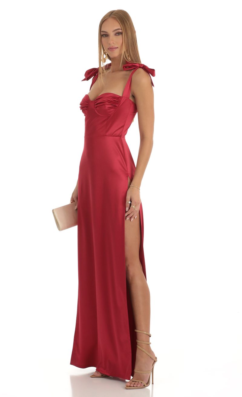 Aries Satin Slit Maxi Dress in Red | LUCY IN THE SKY