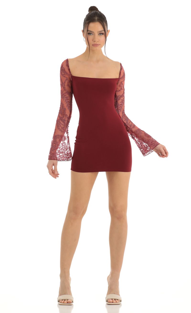 Picture Paola Tulle Embroidered Long Sleeve Bodycon Dress in Red. Source: https://media.lucyinthesky.com/data/Dec22/800xAUTO/386fa4bd-4d59-44b9-9a17-b9f4d44b709c.jpg