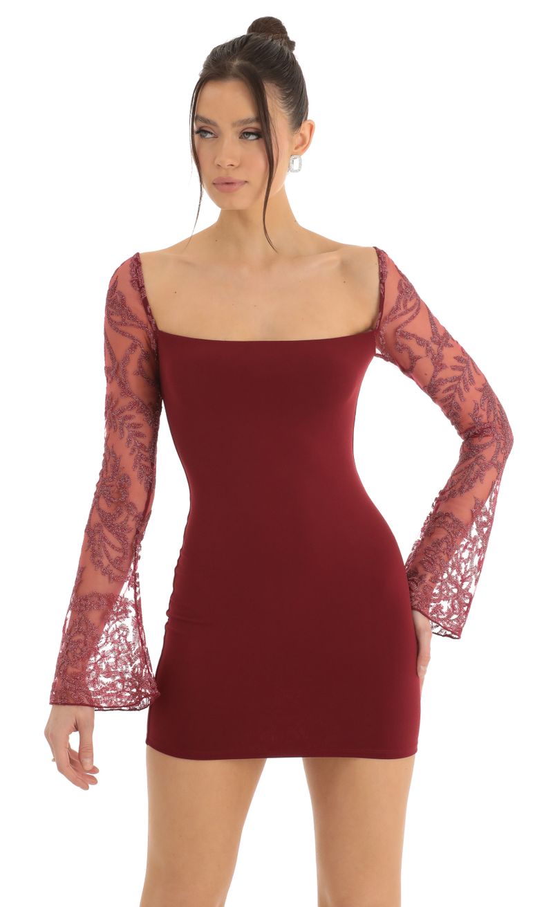 Picture Paola Tulle Embroidered Long Sleeve Bodycon Dress in Red. Source: https://media.lucyinthesky.com/data/Dec22/800xAUTO/51d9a70b-6a01-4ae4-a5fb-1c890ca72f85.jpg