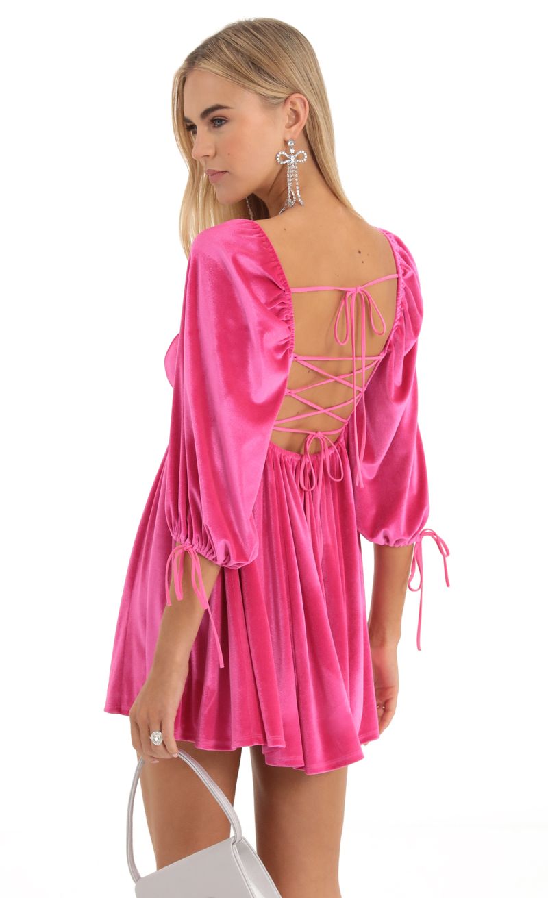 Afia Velvet Baby Doll Dress in Hot Pink Lucy in the Sky