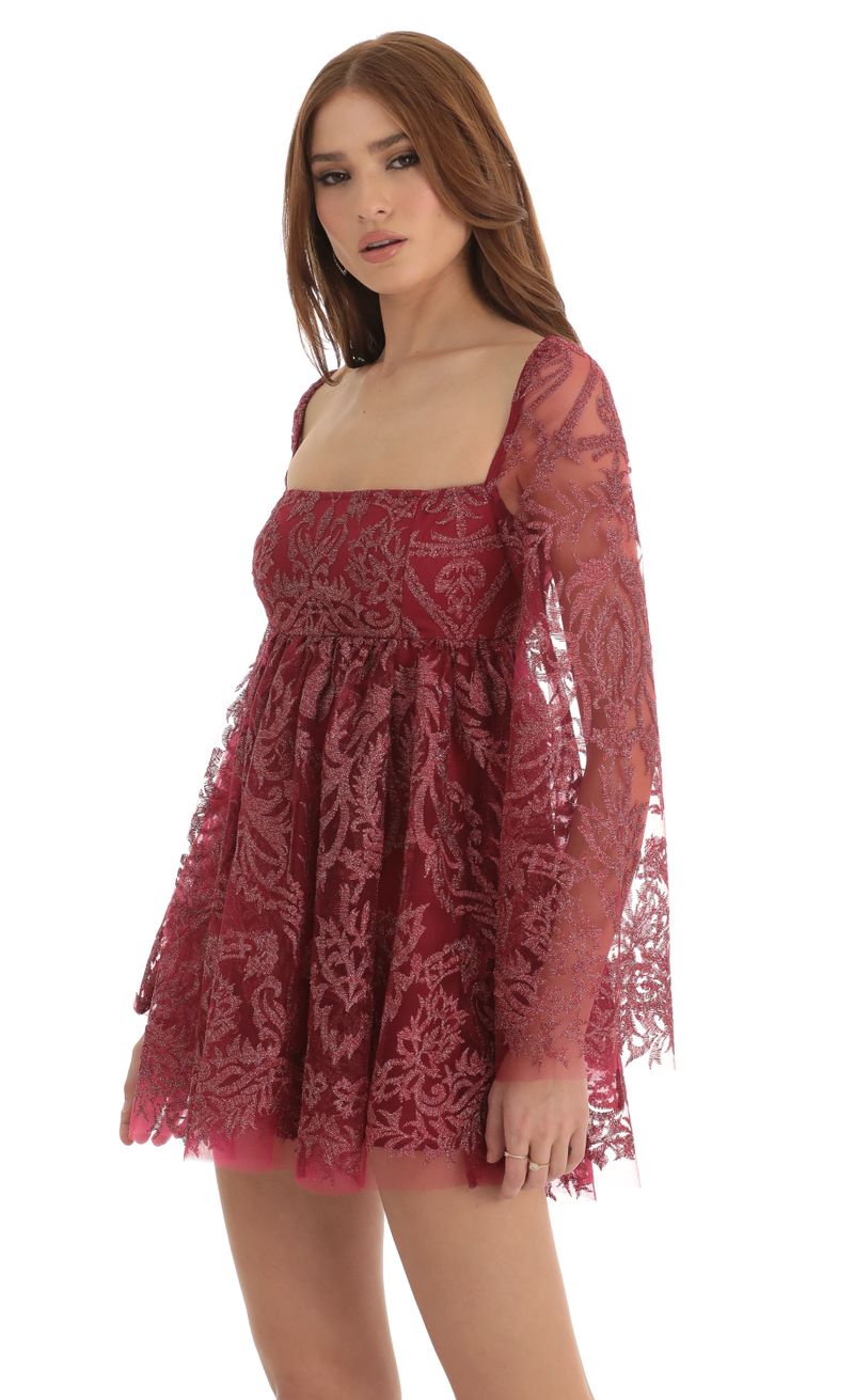 Wylie Floral Long Sleeve Baby Doll Dress in Red Lucy in the Sky