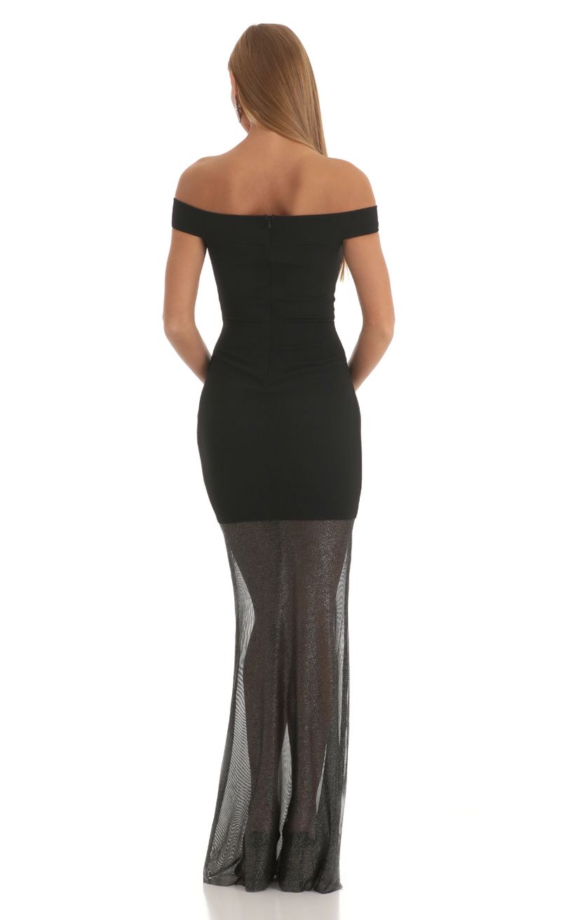 Picture Amelina Glitter Cutout Maxi Dress in Black. Source: https://media.lucyinthesky.com/data/Dec22/800xAUTO/b2756147-abb6-4c66-832f-5561b8c91239.jpg