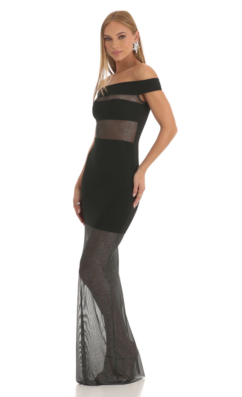 Picture Amelina Glitter Cutout Maxi Dress in Black. Source: https://media.lucyinthesky.com/data/Dec22/800xAUTO/bb97187c-698c-494d-9b57-11f7a011eaba.jpg