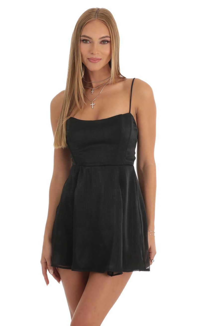 Picture Lana Shiny Crinkle A-line Dress in Black. Source: https://media.lucyinthesky.com/data/Dec22/800xAUTO/c06812ef-375c-4042-910a-d606ca33f85c.jpg