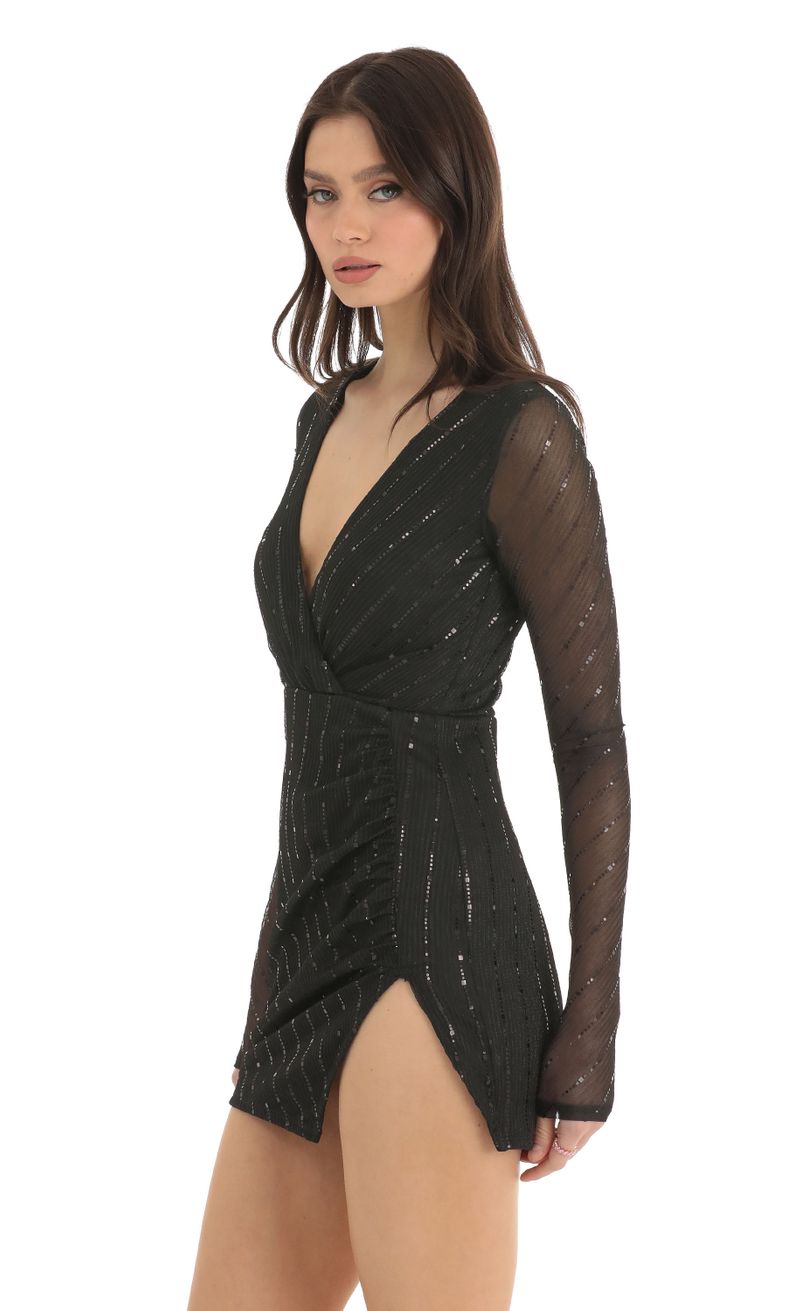 Picture Lennox Striped Sequin Long Sleeve Dress in Black. Source: https://media.lucyinthesky.com/data/Dec22/800xAUTO/c09e67e0-1d5e-4154-9301-596040256c83.jpg
