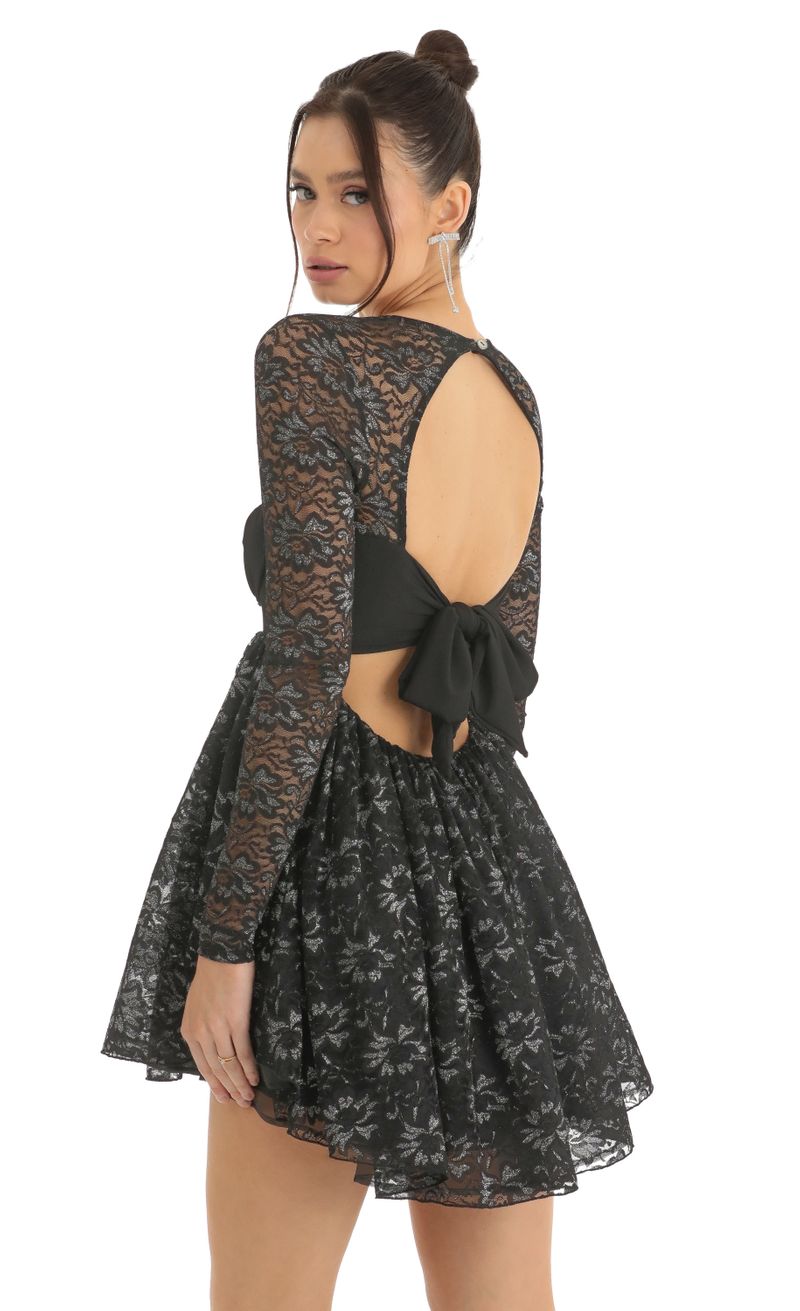 Annabella Lace Long Sleeve Baby Doll Dress in Black Lucy in the Sky