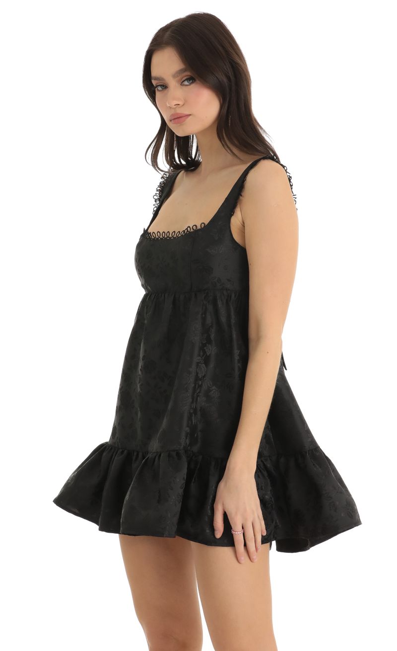 Michele Floral Jacquard Baby Doll Dress in Black Lucy in the Sky