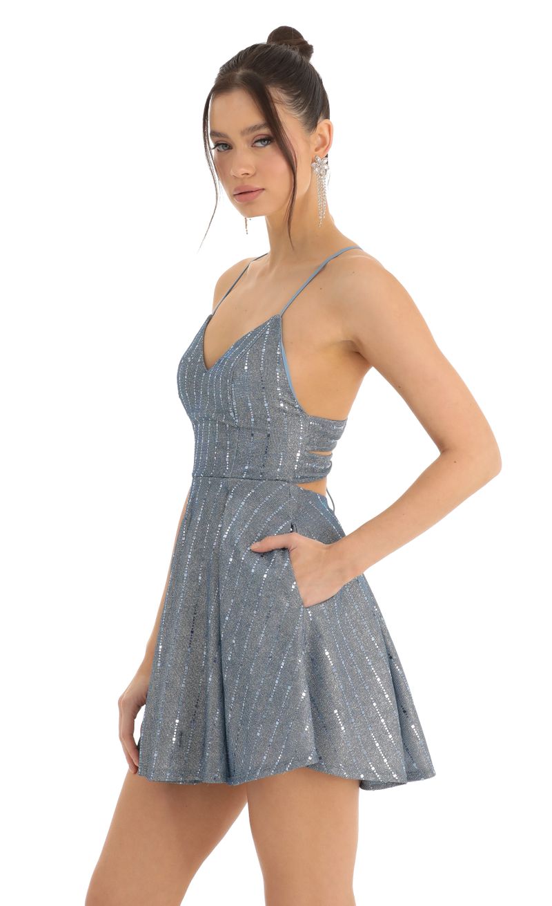 Picture Janine Sequin Striped Fit and Flare Dress in Blue. Source: https://media.lucyinthesky.com/data/Dec22/800xAUTO/e3716649-b1aa-4245-84d3-7c5a6bbac092.jpg