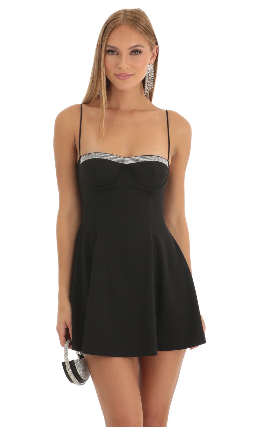 Natali Rhinestone A-Line Dress in Black | LUCY IN THE SKY